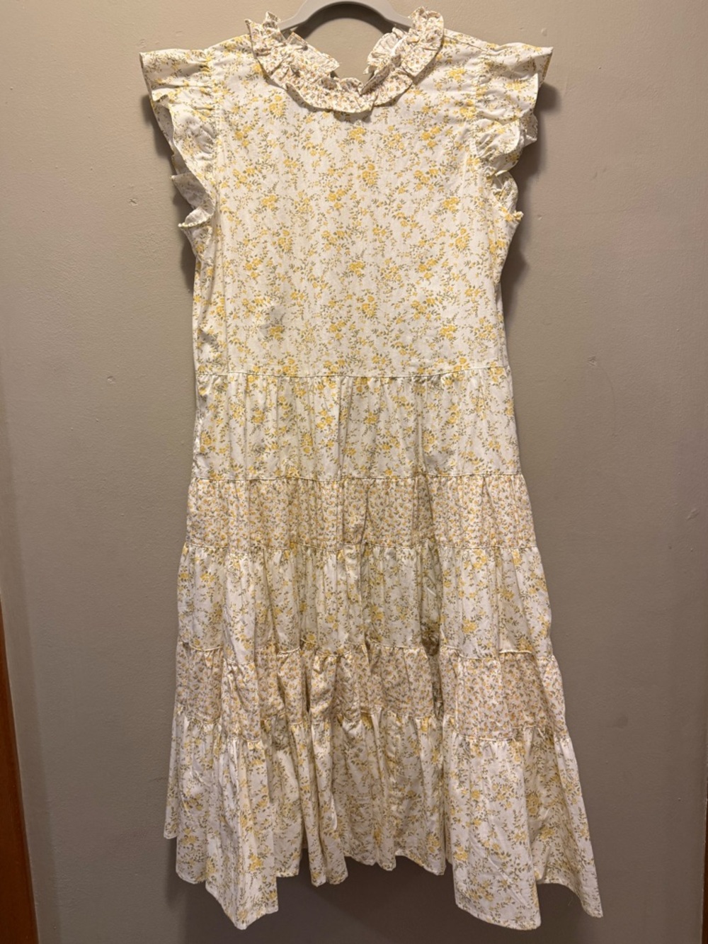 White & Yellow Floral Ruffle Midi Dress